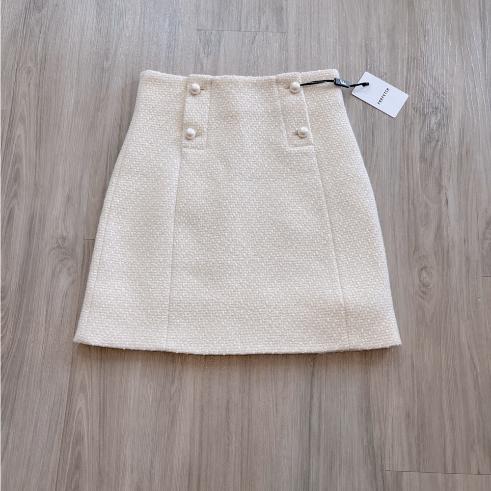 Sandro Off White Ivory Cream Tweed Skirt from Farfetch